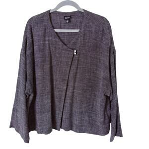 Eileen Fisher Textured‎ Linen Blend Oversized Jacket Lightweight One Button, L